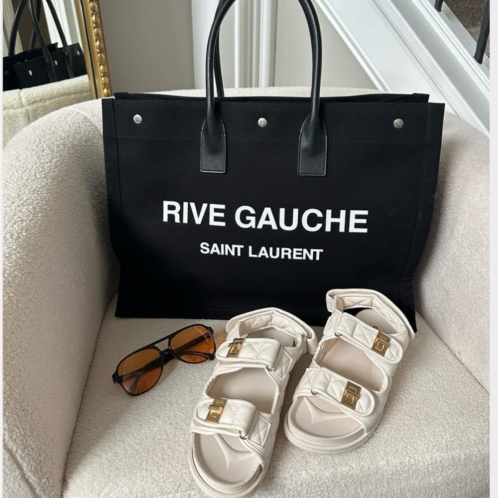 Rive Gauche leather-trimmed printed canvas tote